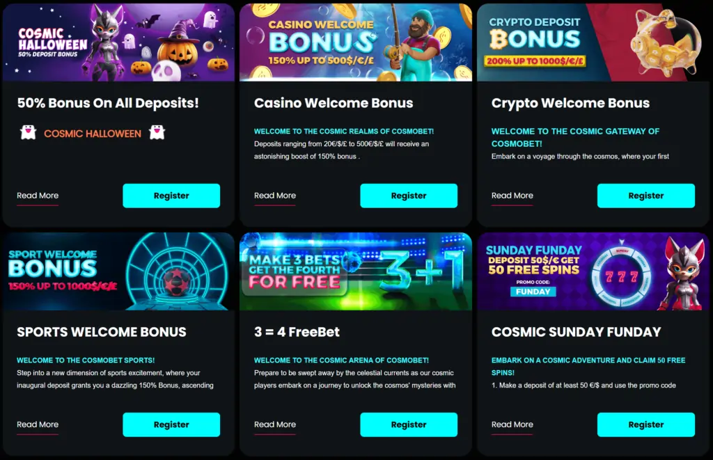 Акції та бонуси Космобет